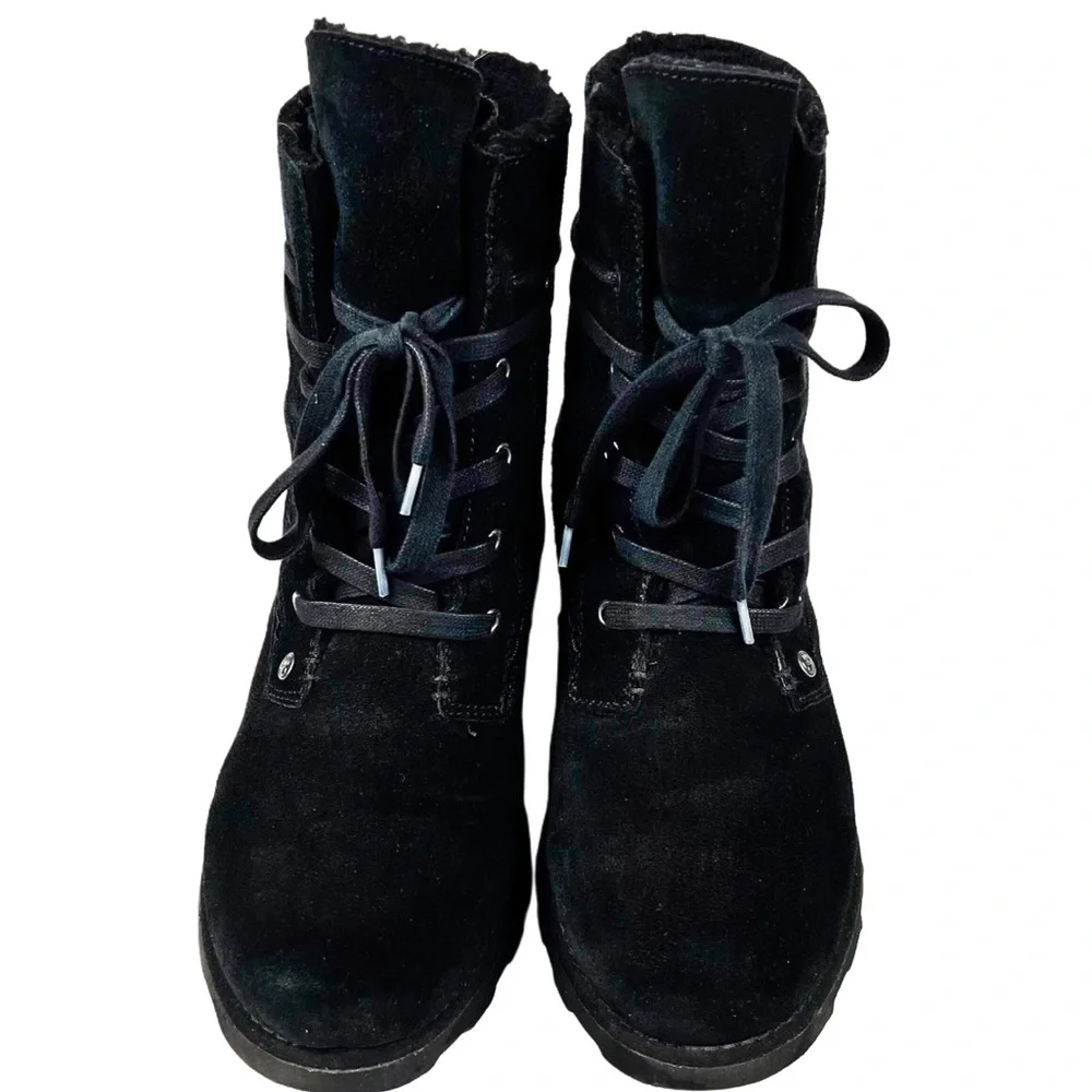 BearPaw Womens Black Suede Lace Up Boots Size 9